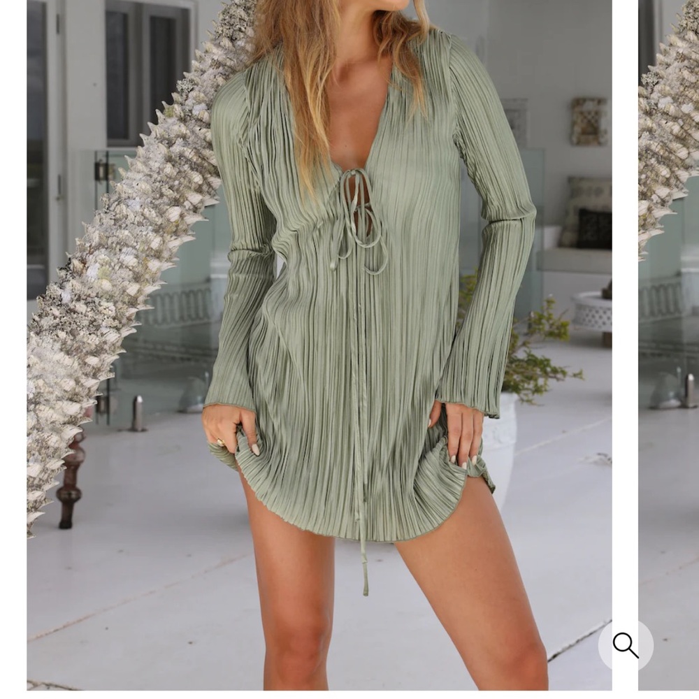 Fortunate One Olive Pleated Wrap Mini Dress | Size S | NWT - Picture 4 of 4